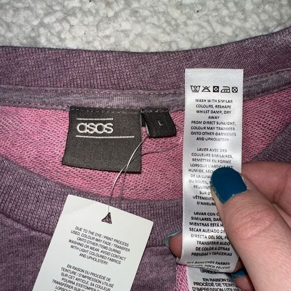 ASOS Women’s Heathered Pink Black Crewneck Sweatshirt Size Large NWT - Picture 7 of 11